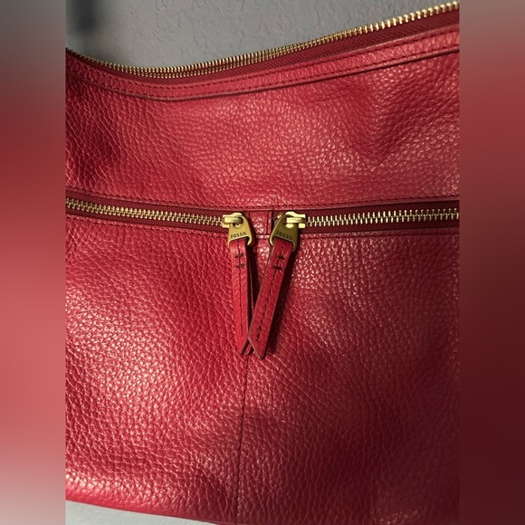 Fossil Elise Red Leather Crossbody Shoulder Bag Gold Zipper - Picture 3 of 7